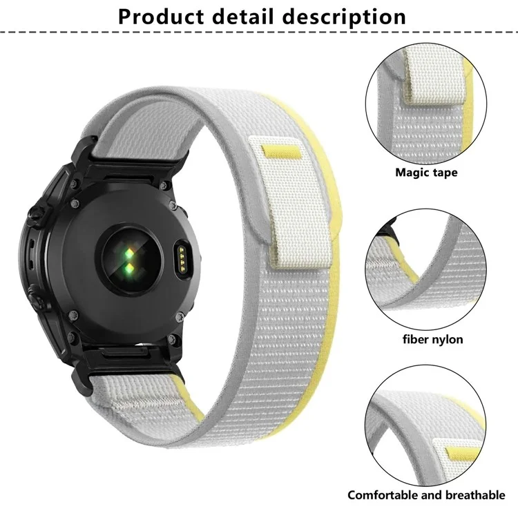 KALEBOL 26mm Watch Band For Garmin Fenix 7X / Fenix 7X Pro / Epix Pro 51mm Magic Tape Nylon Loop Wrist Strap - Apricot + Yellow