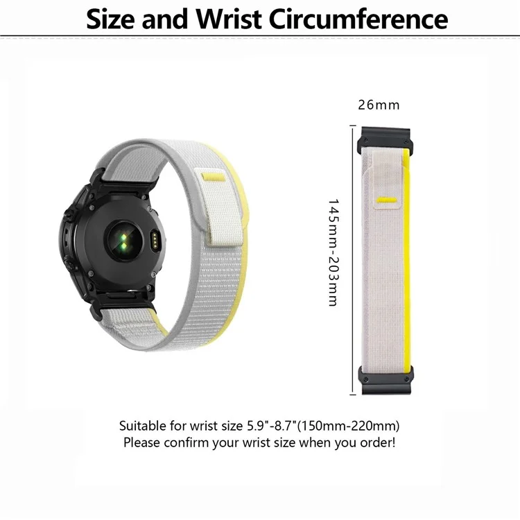 KALEBOL 26mm Watch Band For Garmin Fenix 7X / Fenix 7X Pro / Epix Pro 51mm Magic Tape Nylon Loop Wrist Strap - Apricot + Yellow