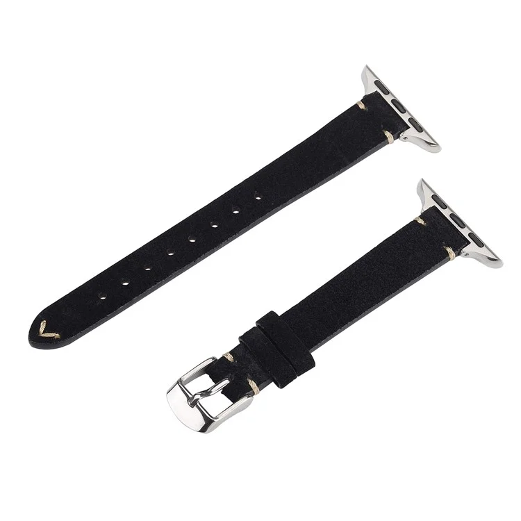 Cinturino per Apple Watch Series 10 9 8 7 SE 6 5 4 3 2 1 da 42 mm, 41 mm, 40 mm, 38 mm, in vera pelle bovina, semplice, opaco - Nero