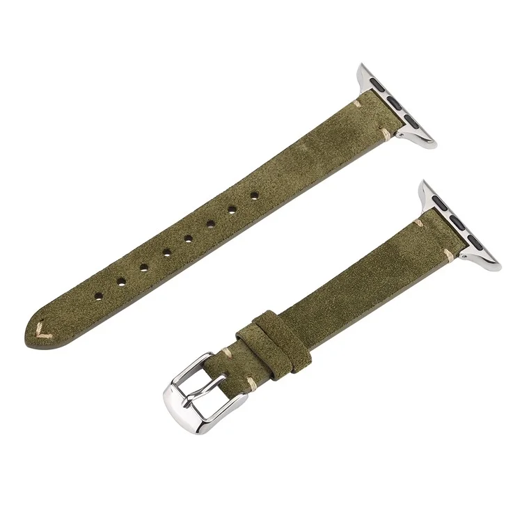 Watch Band for Apple Watch Series 10 Ultra 9 8 7 SE 6 5 4 3 2 1 46mm 49mm 45mm 44mm 42mm Genuine Cow Leather Simple Matte Strap - Olive Green
