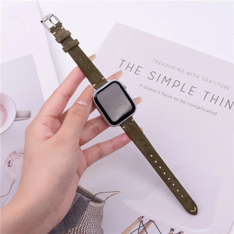 Watch Band for Apple Watch Series 10 Ultra 9 8 7 SE 6 5 4 3 2 1 46mm 49mm 45mm 44mm 42mm Genuine Cow Leather Simple Matte Strap - Olive Green