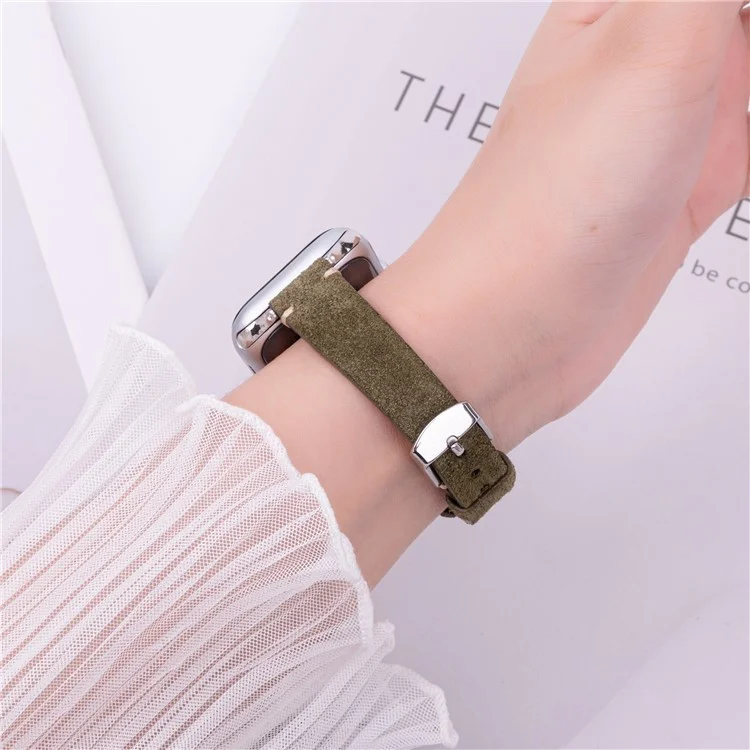 Watch Band for Apple Watch Series 10 Ultra 9 8 7 SE 6 5 4 3 2 1 46mm 49mm 45mm 44mm 42mm Genuine Cow Leather Simple Matte Strap - Olive Green