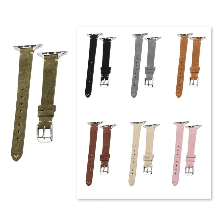 Watch Band for Apple Watch Series 10 Ultra 9 8 7 SE 6 5 4 3 2 1 46mm 49mm 45mm 44mm 42mm Genuine Cow Leather Simple Matte Strap - Olive Green