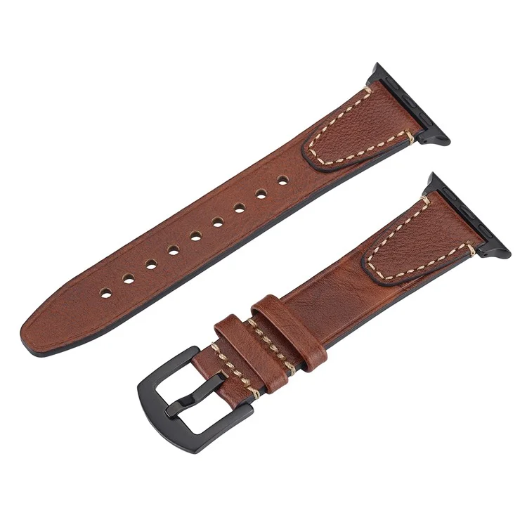 Armband für Apple Watch Series 10 9 8 7 SE 6 5 4 3 2 1 42mm 41mm 40mm 38mm U-förmiges Design Echtes Rindslederarmband - Braun