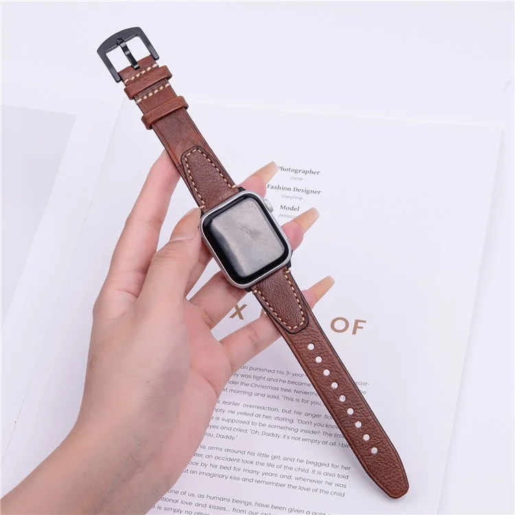Armband für Apple Watch Series 10 9 8 7 SE 6 5 4 3 2 1 42mm 41mm 40mm 38mm U-förmiges Design Echtes Rindslederarmband - Braun