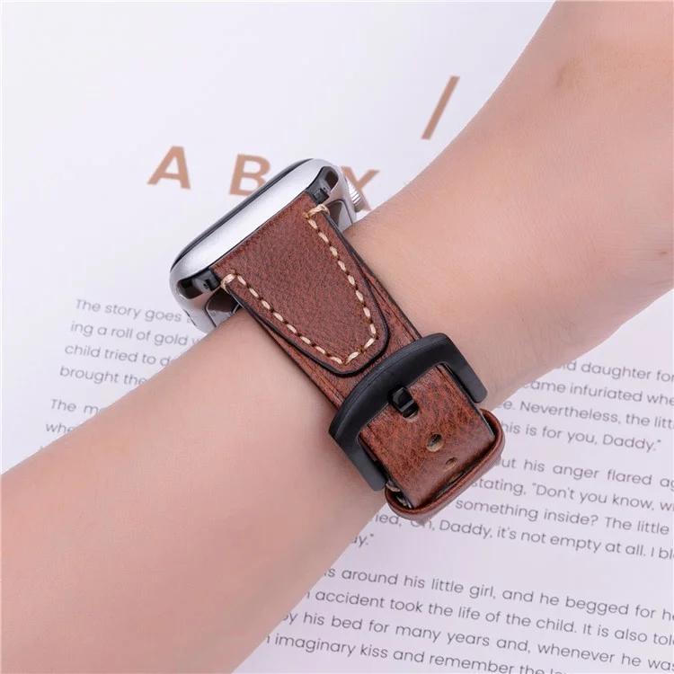 Armband für Apple Watch Series 10 9 8 7 SE 6 5 4 3 2 1 42mm 41mm 40mm 38mm U-förmiges Design Echtes Rindslederarmband - Braun