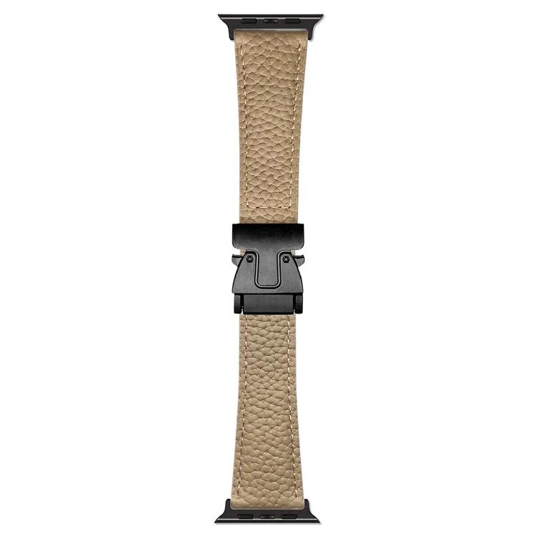 Correa de cuero genuino de vaca para Apple Watch Series 10 9 8 7 SE 6 5 4 3 2 1 de 42mm, 41mm, 40mm y 38mm, con textura de lichis y hebilla magnética - Albaricoque