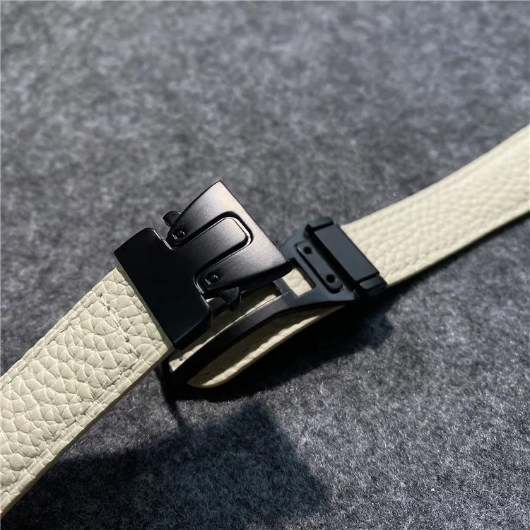Correa de cuero genuino de vaca para Apple Watch Series 10 9 8 7 SE 6 5 4 3 2 1 de 42mm, 41mm, 40mm y 38mm, con textura de lichis y hebilla magnética - Albaricoque