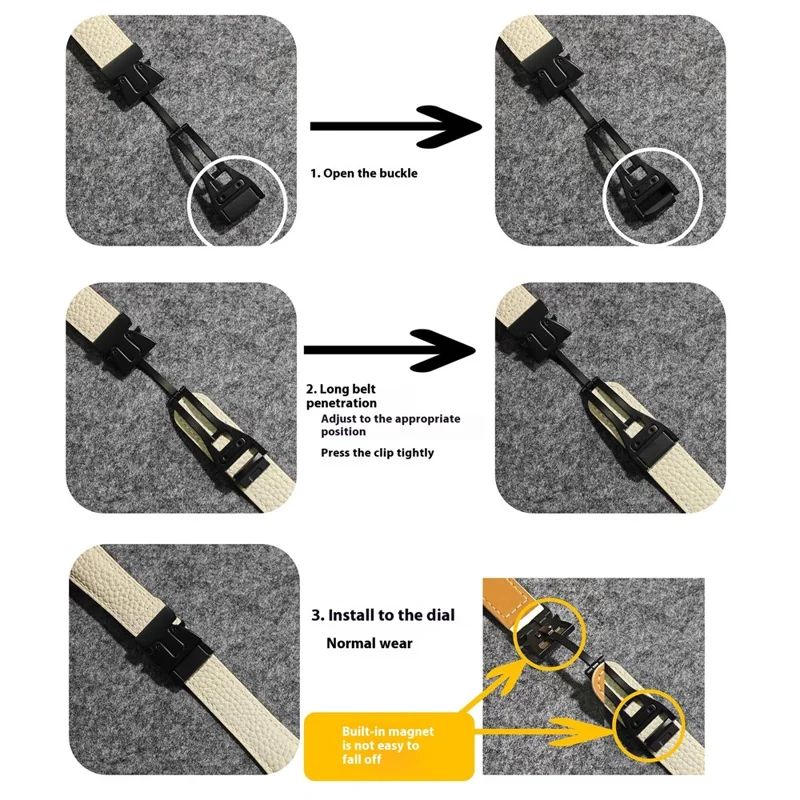 Bracelet en cuir de vache véritable pour Apple Watch Series 10 9 8 7 SE 6 5 4 3 2 1 42 mm 41 mm 40 mm 38 mm, texture de litchi, boucle magnétique - Gris