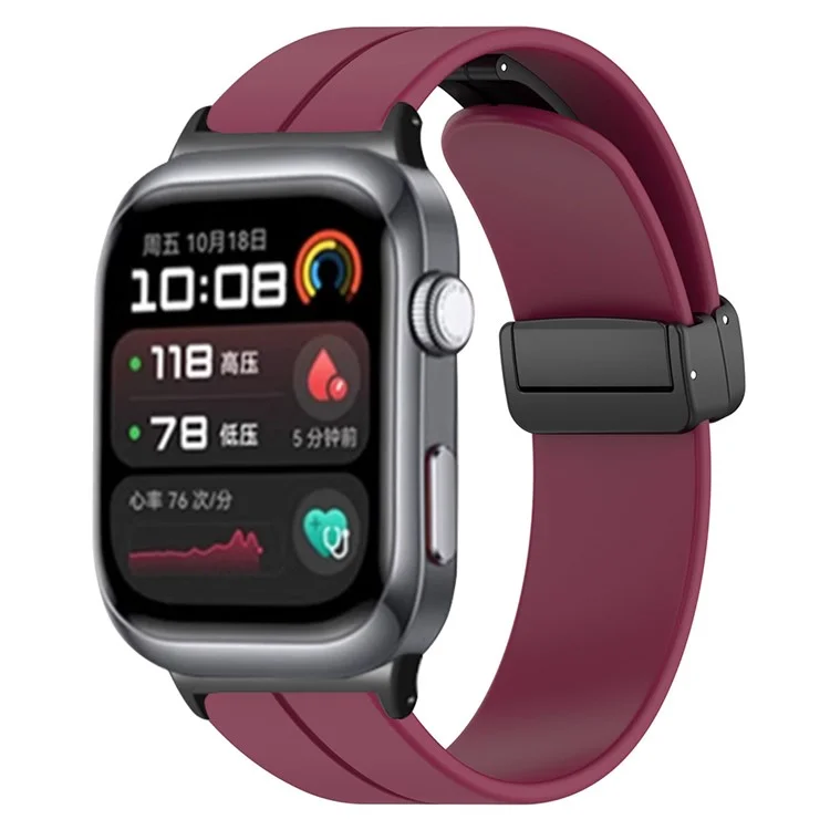 For Huawei Watch D2 Magnetic Folding Buckle Silicone Watch Strap Replacement Wristband - Wine Red