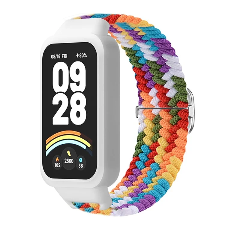 For Xiaomi Smart Band 9 Active / Redmi Band 3 Woven Nylon Strap Snap-On Case Watch Band - Rainbow