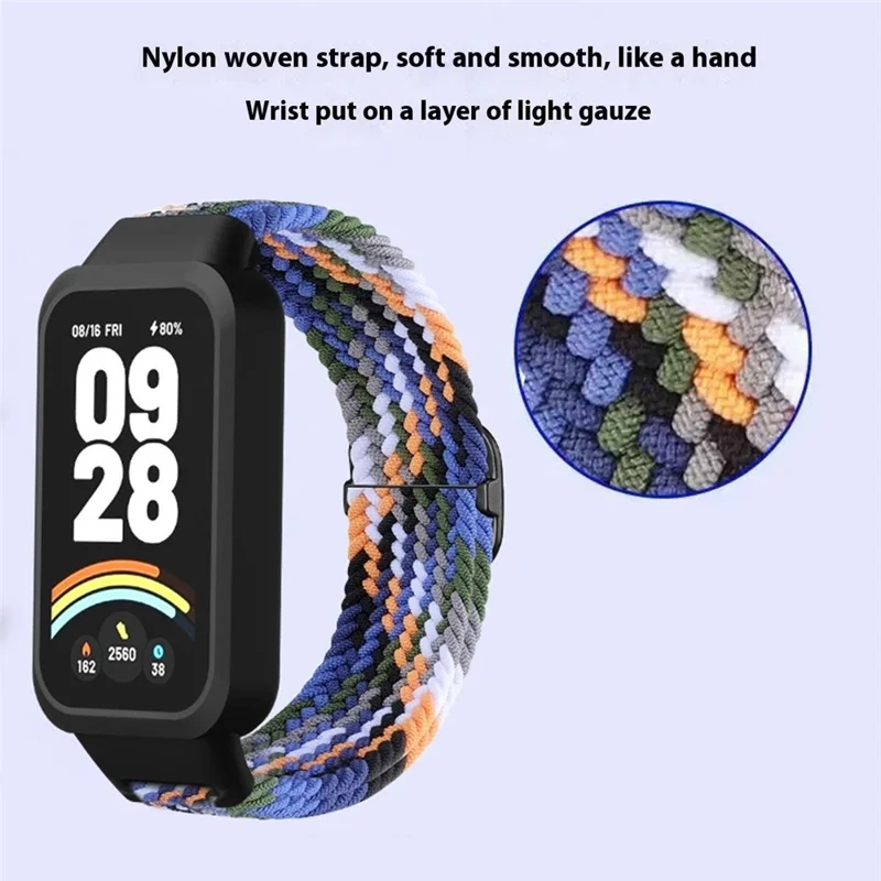 For Xiaomi Smart Band 9 Active / Redmi Band 3 Woven Nylon Strap Snap-On Case Watch Band - Pink+White