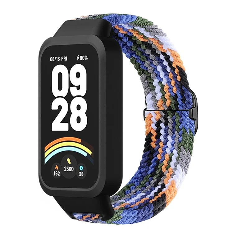 For Xiaomi Smart Band 9 Active / Redmi Band 3 Woven Nylon Strap Snap-On Case Watch Band - Denim Blue
