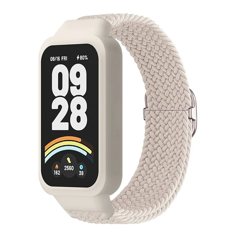 For Xiaomi Smart Band 9 Active / Redmi Band 3 Woven Nylon Strap Snap-On Case Watch Band - Starlight