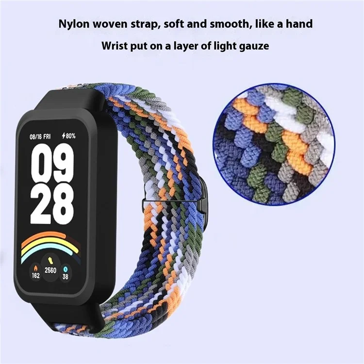 For Xiaomi Smart Band 9 Active / Redmi Band 3 Woven Nylon Strap Snap-On Case Watch Band - Starlight