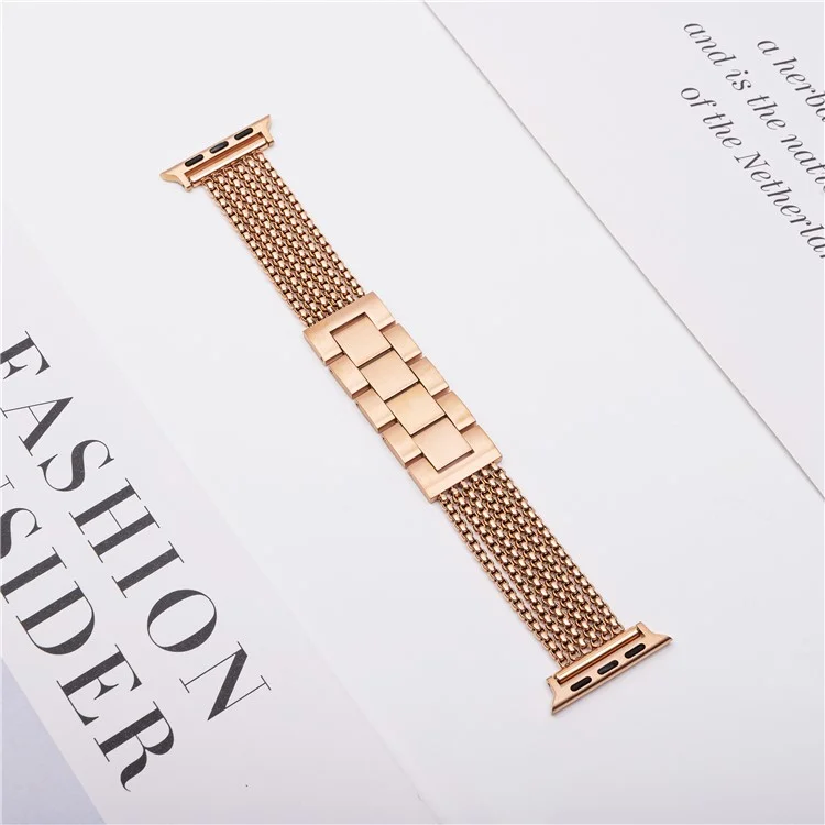 Cinturino in metallo per Apple Watch Series 10 Ultra 9 8 7 SE 6 5 4 3 2 1 46mm 49mm 45mm 44mm 42mm, bracciale in acciaio inossidabile a catena a 6 anelli - Oro rosa