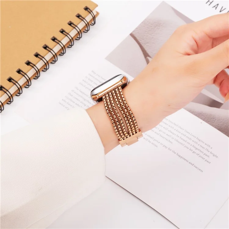 Cinturino in metallo per Apple Watch Series 10 Ultra 9 8 7 SE 6 5 4 3 2 1 46mm 49mm 45mm 44mm 42mm, bracciale in acciaio inossidabile a catena a 6 anelli - Oro rosa