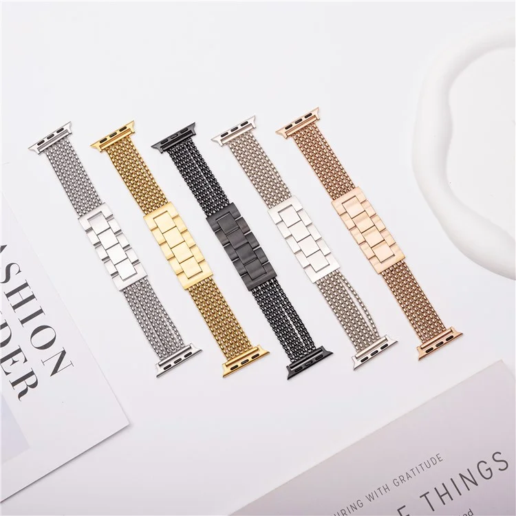 Cinturino in metallo per Apple Watch Series 10 Ultra 9 8 7 SE 6 5 4 3 2 1 46mm 49mm 45mm 44mm 42mm, bracciale in acciaio inossidabile a catena a 6 anelli - Oro rosa