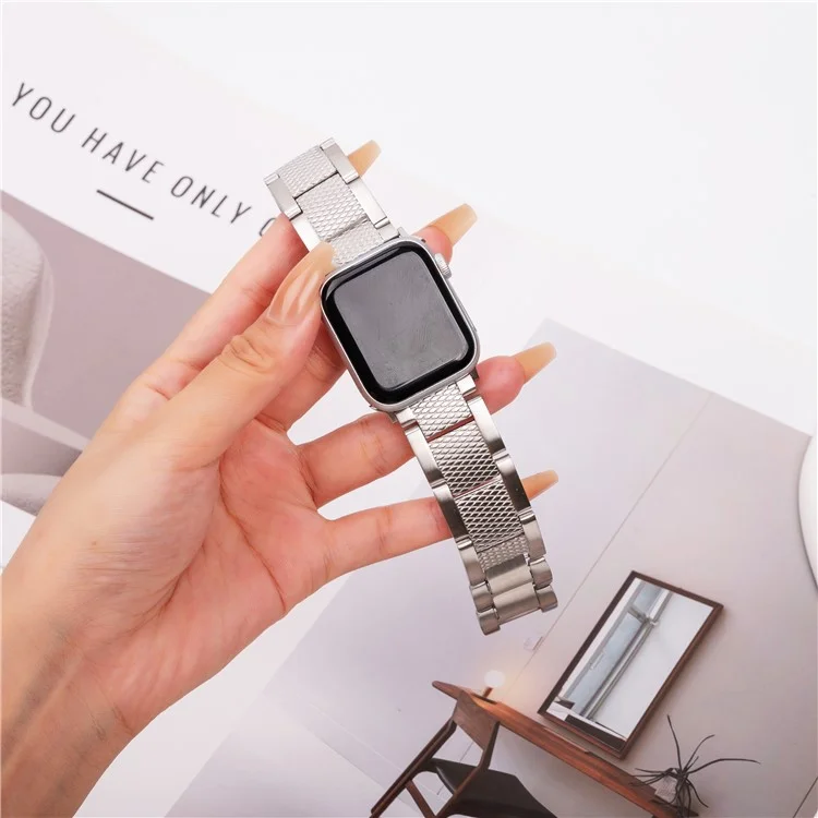 3-Perlen-Armband für Apple Watch Series 10 9 8 7 SE 6 5 4 3 2 1 42mm 41mm 40mm 38mm Edelstahl-Armband - Silber