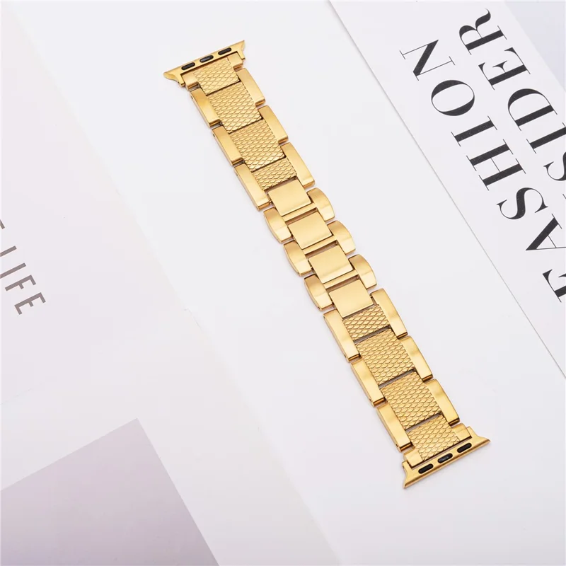 3-Bead Watch Strap for Apple Watch Series 10 9 8 7 SE 6 5 4 3 2 1 42mm 41mm 40mm 38mm Stainless Steel Wrist Band - Gold