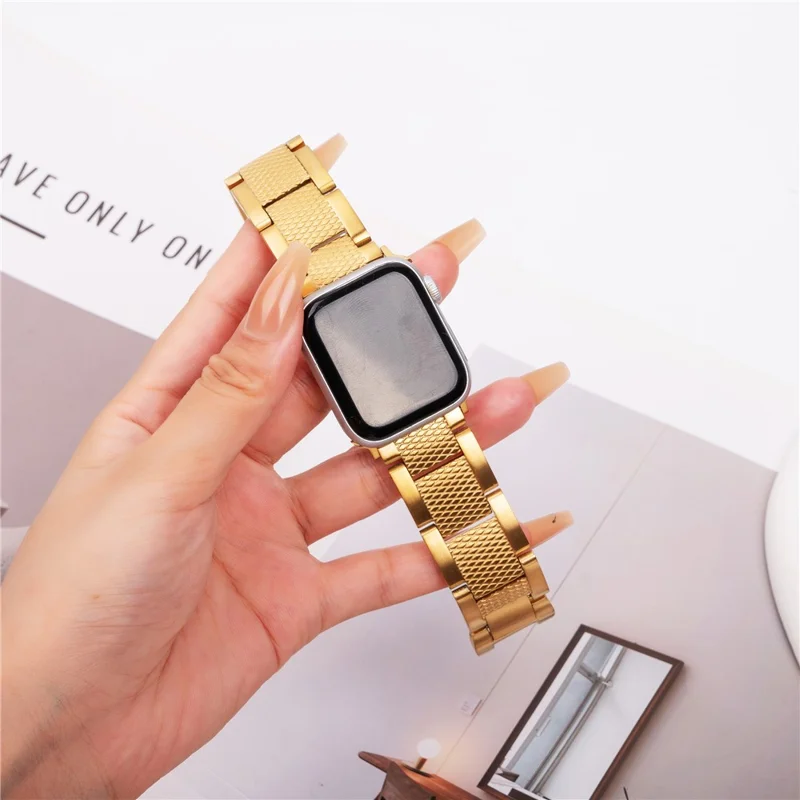 3-Bead Watch Strap for Apple Watch Series 10 9 8 7 SE 6 5 4 3 2 1 42mm 41mm 40mm 38mm Stainless Steel Wrist Band - Gold
