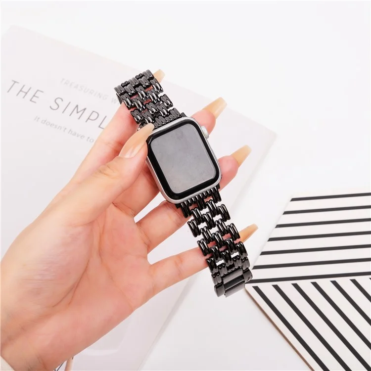 5-Bead Stripe Watch Strap for Apple Watch Series 10 Ultra 9 8 7 SE 6 5 4 3 2 1 46mm 49mm 45mm 44mm 42mm Stainless Steel Wrist Band - Black