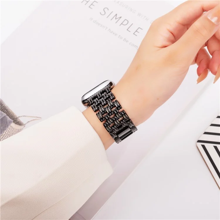 5-Bead Stripe Watch Strap for Apple Watch Series 10 Ultra 9 8 7 SE 6 5 4 3 2 1 46mm 49mm 45mm 44mm 42mm Stainless Steel Wrist Band - Black