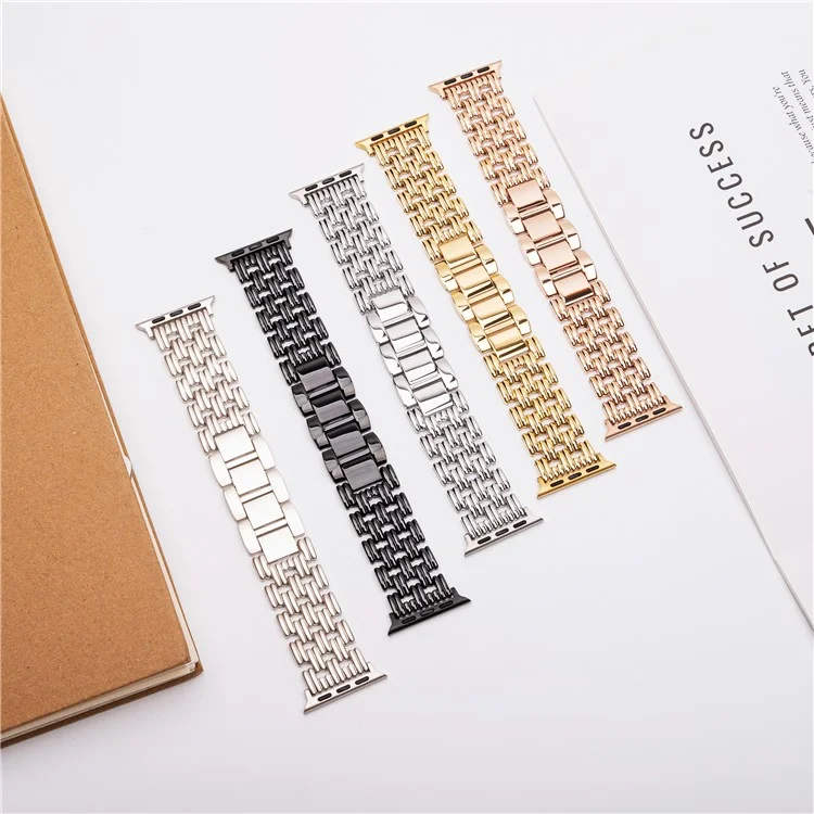 5-Bead Stripe Watch Strap for Apple Watch Series 10 Ultra 9 8 7 SE 6 5 4 3 2 1 46mm 49mm 45mm 44mm 42mm Stainless Steel Wrist Band - Black