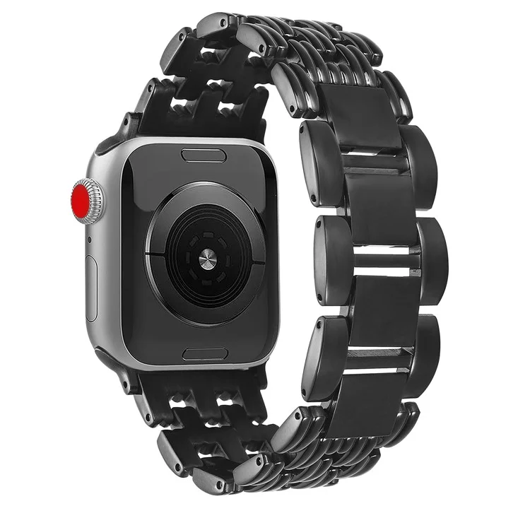 Pulseira de relógio com 5 contas listradas para Apple Watch Series 10 9 8 7 SE 6 5 4 3 2 1 42mm 41mm 40mm 38mm - Aço inoxidável - Preto