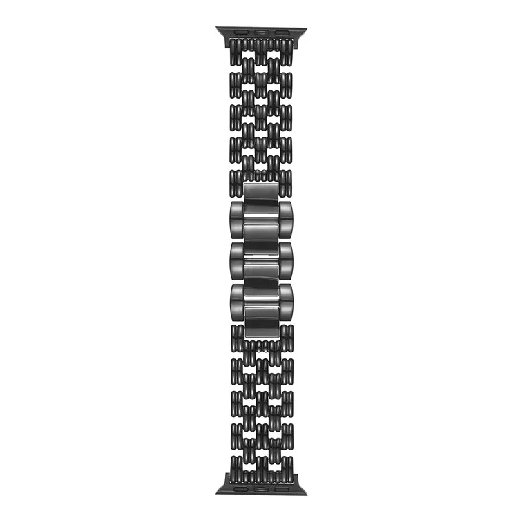 Pulseira de relógio com 5 contas listradas para Apple Watch Series 10 9 8 7 SE 6 5 4 3 2 1 42mm 41mm 40mm 38mm - Aço inoxidável - Preto