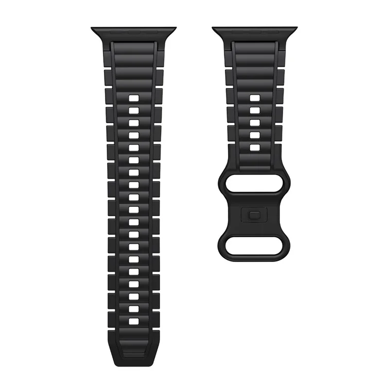 Силиконовый ремешок для часов Apple Watch Series 10 Ultra 9 8 7 SE 6 5 4 3 2 1 46мм 49мм 45мм 44мм 42мм с пряжкой в форме восьмерки - черный