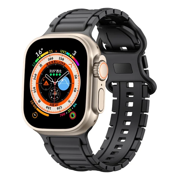 Силиконовый ремешок для часов Apple Watch Series 10 Ultra 9 8 7 SE 6 5 4 3 2 1 46мм 49мм 45мм 44мм 42мм с пряжкой в форме восьмерки - черный