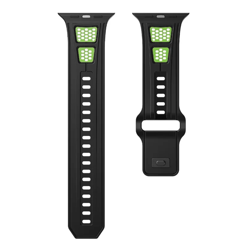 Sporty Watch Band for Apple Watch Ultra 3 2 1 49mm / Series 11 10 46mm / 9 8 7 45mm / SE3 SE2 SE 6 5 4 44mm / 3 2 1 42mm Dual Color Holes Design Silicone Strap - Black+Green
