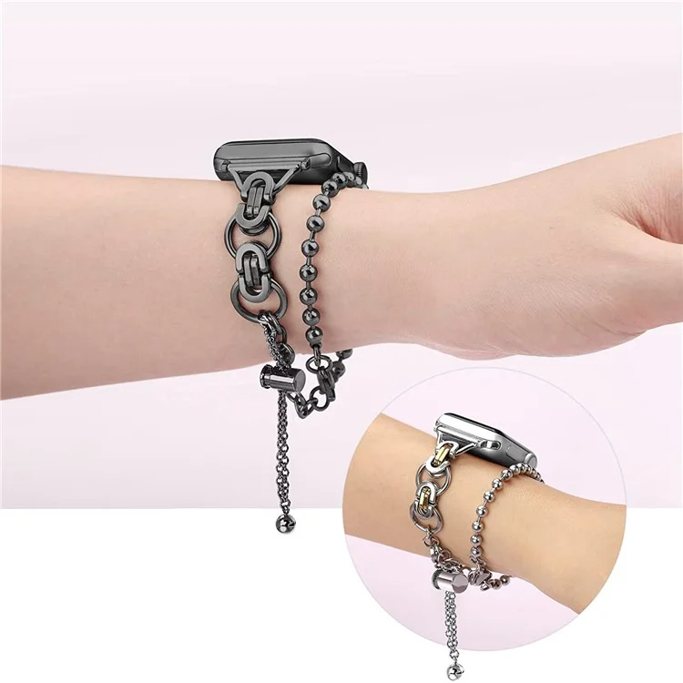KALEBOL Metal Strap for Apple Watch Series 10 9 8 7 SE 6 5 4 3 2 1 42mm 41mm 40mm 38mm Beaded Watch Band - Black