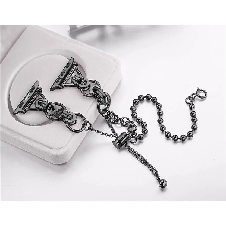 KALEBOL Metal Strap for Apple Watch Series 10 9 8 7 SE 6 5 4 3 2 1 42mm 41mm 40mm 38mm Beaded Watch Band - Black