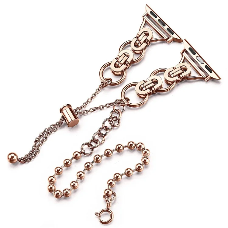 KALEBOL Metal Strap for Apple Watch Series 10 Ultra 9 8 7 SE 6 5 4 3 2 1 46mm 49mm 45mm 44mm 42mm Beaded Watch Band - Rose Gold