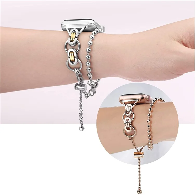 KALEBOL Metal Strap for Apple Watch Series 10 Ultra 9 8 7 SE 6 5 4 3 2 1 46mm 49mm 45mm 44mm 42mm Beaded Watch Band - Rose Gold