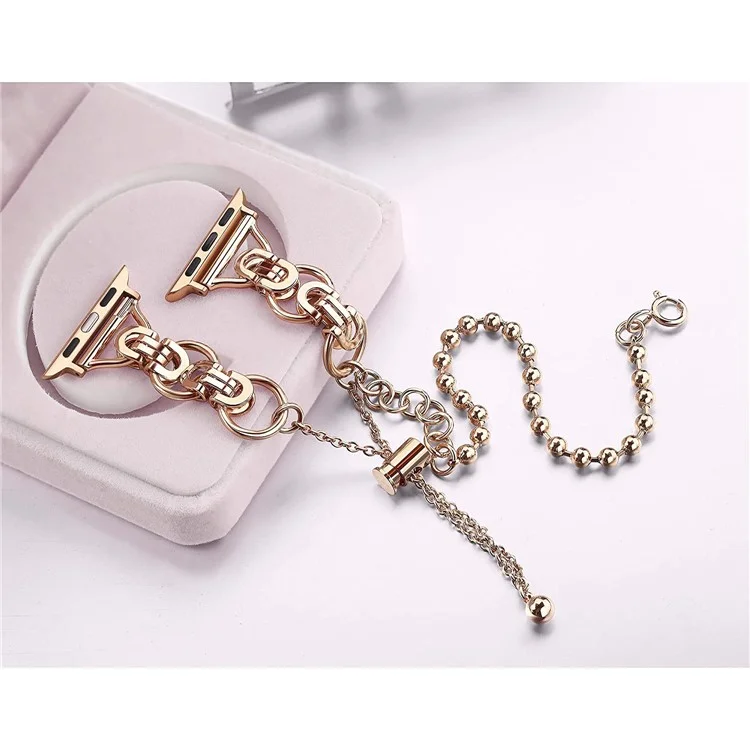 KALEBOL Metal Strap for Apple Watch Series 10 Ultra 9 8 7 SE 6 5 4 3 2 1 46mm 49mm 45mm 44mm 42mm Beaded Watch Band - Rose Gold