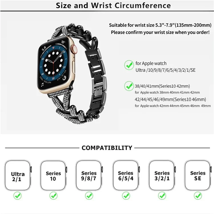 KALEBOL Armband aus Zinklegierung für Apple Watch Series 10 9 8 7 SE 6 5 4 3 2 1 42mm 41mm 40mm 38mm - Gold