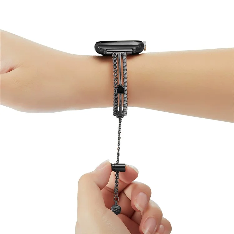 Браслет-ремешок для часов KALEBOL Love для Apple Watch Series 10 9 8 7 SE 6 5 4 3 2 1 42 мм, 41 мм, 40 мм, 38 мм, с цирконовым ремешком из сплава цинка - черный