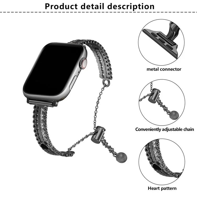 Браслет-ремешок для умных часов KALEBOL Love для Apple Watch Series 10 Ultra 9 8 7 SE 6 5 4 3 2 1 46 мм, 49 мм, 45 мм, 44 мм, 42 мм, циркониевый сплав цинка - черный