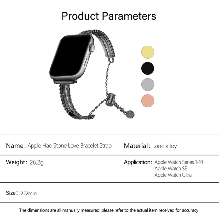 Браслет-ремешок для умных часов KALEBOL Love для Apple Watch Series 10 Ultra 9 8 7 SE 6 5 4 3 2 1 46 мм, 49 мм, 45 мм, 44 мм, 42 мм, циркониевый сплав цинка - черный