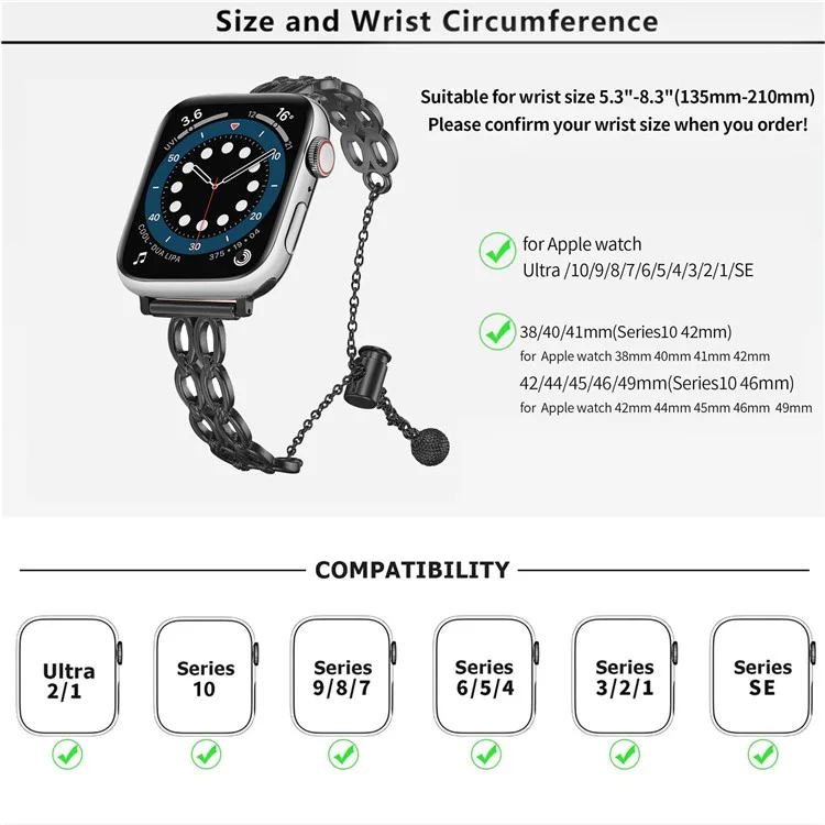 Cinturino per orologio a doppio loop KALEBOL per Apple Watch Series 10 Ultra 9 8 7 SE 6 5 4 3 2 1 da 46mm, 49mm, 45mm, 44mm, 42mm, in lega di zinco - Nero