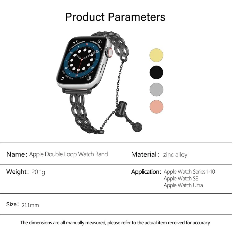 Cinturino per orologio a doppio loop KALEBOL per Apple Watch Series 10 Ultra 9 8 7 SE 6 5 4 3 2 1 da 46mm, 49mm, 45mm, 44mm, 42mm, in lega di zinco - Nero