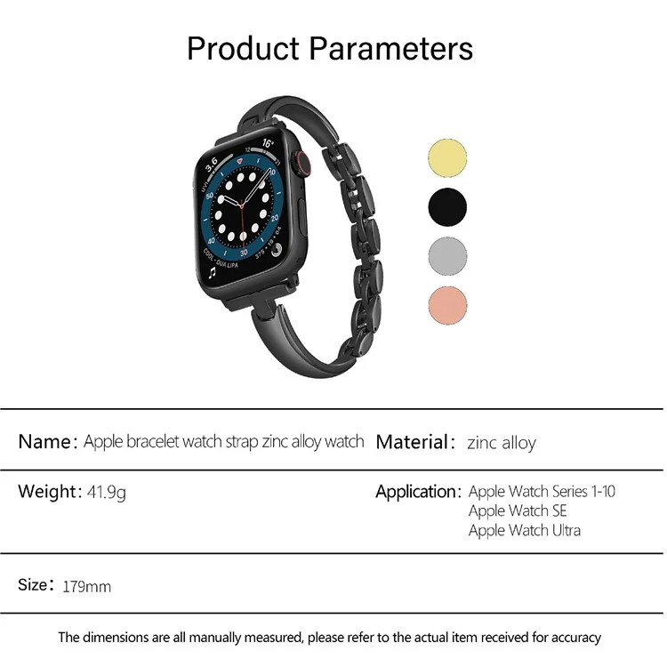 Браслет для часов KALEBOL для Apple Watch Series 10 9 8 7 SE 6 5 4 3 2 1 42 мм 41 мм 40 мм 38 мм, сплав цинка - черный