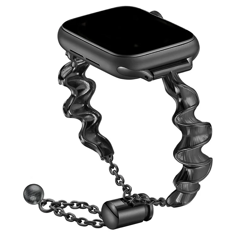 KALEBOL Armband aus Zinklegierung für Apple Watch Series 10 9 8 7 SE 6 5 4 3 2 1 42mm 41mm 40mm 38mm, wellenförmiger Bandstil - Schwarz