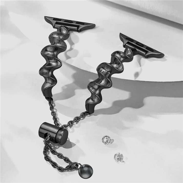 KALEBOL Armband aus Zinklegierung für Apple Watch Series 10 9 8 7 SE 6 5 4 3 2 1 42mm 41mm 40mm 38mm, wellenförmiger Bandstil - Schwarz
