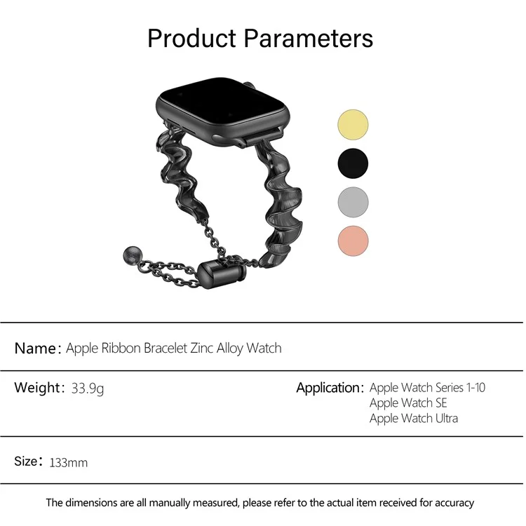 KALEBOL Armband aus Zinklegierung für Apple Watch Series 10 9 8 7 SE 6 5 4 3 2 1 42mm 41mm 40mm 38mm, wellenförmiger Bandstil - Schwarz