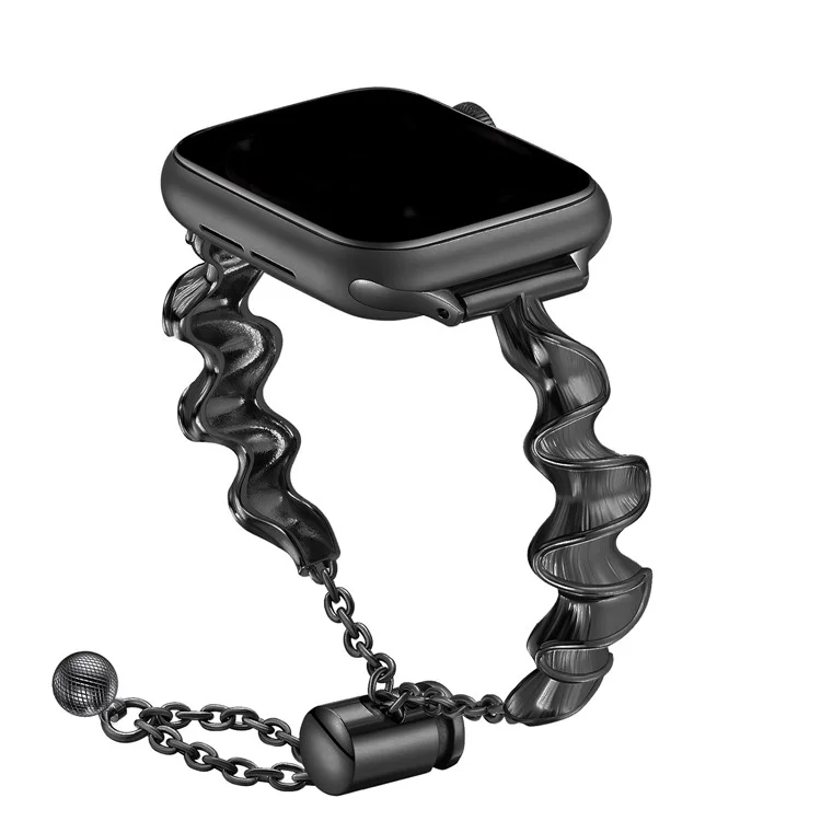 KALEBOL Armband aus Zinklegierung für Apple Watch Series 10 Ultra 9 8 7 SE 6 5 4 3 2 1 46mm 49mm 45mm 44mm 42mm, Wellenbandstil - Schwarz