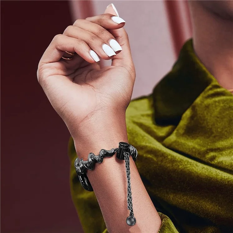 KALEBOL Armband aus Zinklegierung für Apple Watch Series 10 Ultra 9 8 7 SE 6 5 4 3 2 1 46mm 49mm 45mm 44mm 42mm, Wellenbandstil - Schwarz